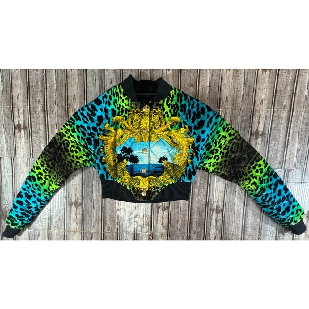 Versace for H&M Runway Leopard Print Quilted Bomber Jacket size 2 NWT brand new